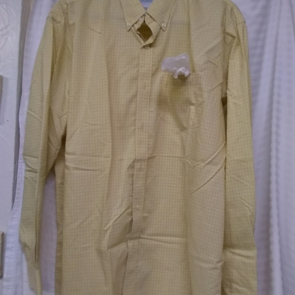 LL Bean Men's Plaid Cotton Shirt Long Sleeve Wrinkle Resistant Yellow Sz XL/54. - Picture 1 of 6